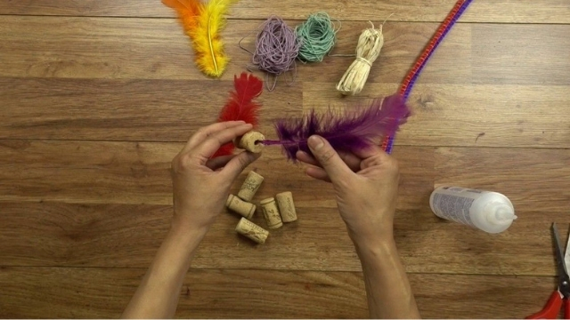 cork feathers diy cat toys